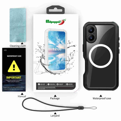 For iPhone 16 RedPepper IP68 Waterproof Triple-proof MagSafe Phone Case(Black Blue) - iPhone 16 Cases by RedPepper | Online Shopping UK | buy2fix