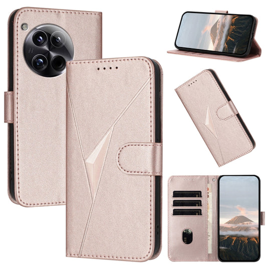 For OnePlus 12 Triangle Pattern Buckle Clasp Leather Phone Case(Rose Gold) - OnePlus Cases by buy2fix | Online Shopping UK | buy2fix