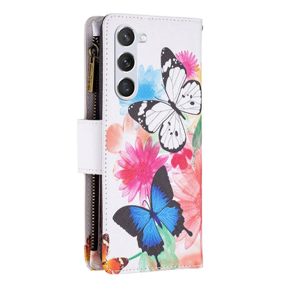 For Samsung Galaxy S25 5G Colored Drawing Pattern Zipper Leather Phone Case(Two Butterflies) - Galaxy S25 5G Cases by buy2fix | Online Shopping UK | buy2fix