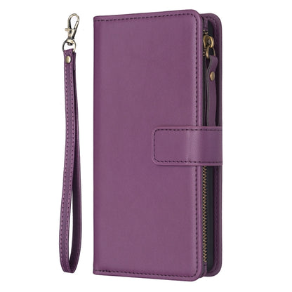 For Samsung Galaxy S25 5G 9 Card Slots Zipper Wallet Leather Flip Phone Case(Dark Purple) - Galaxy S25 5G Cases by buy2fix | Online Shopping UK | buy2fix