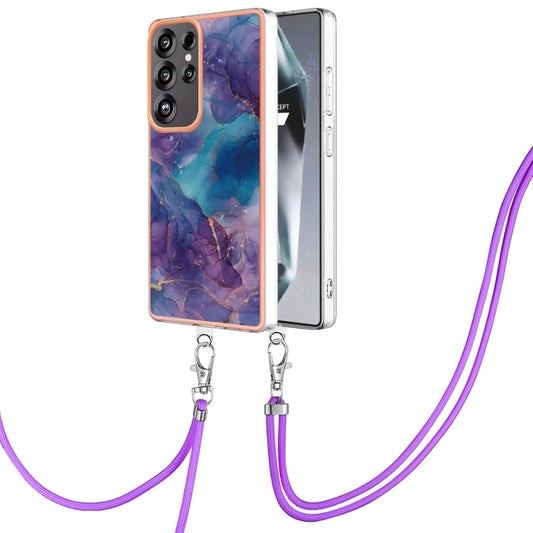 For Samsung Galaxy S25 Ultra 5G Electroplating Marble Dual-side IMD Phone Case with Lanyard(Purple 016) - Galaxy S25 Ultra 5G Cases by buy2fix | Online Shopping UK | buy2fix