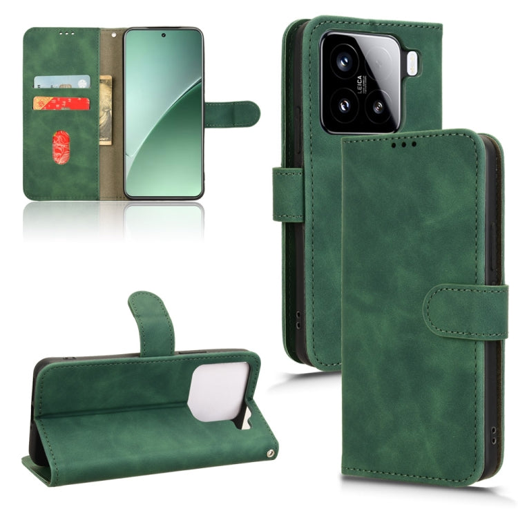 For Xiaomi 15 Pro Skin Feel Magnetic Flip Leather Phone Case(Green) - Xiaomi Cases by buy2fix | Online Shopping UK | buy2fix