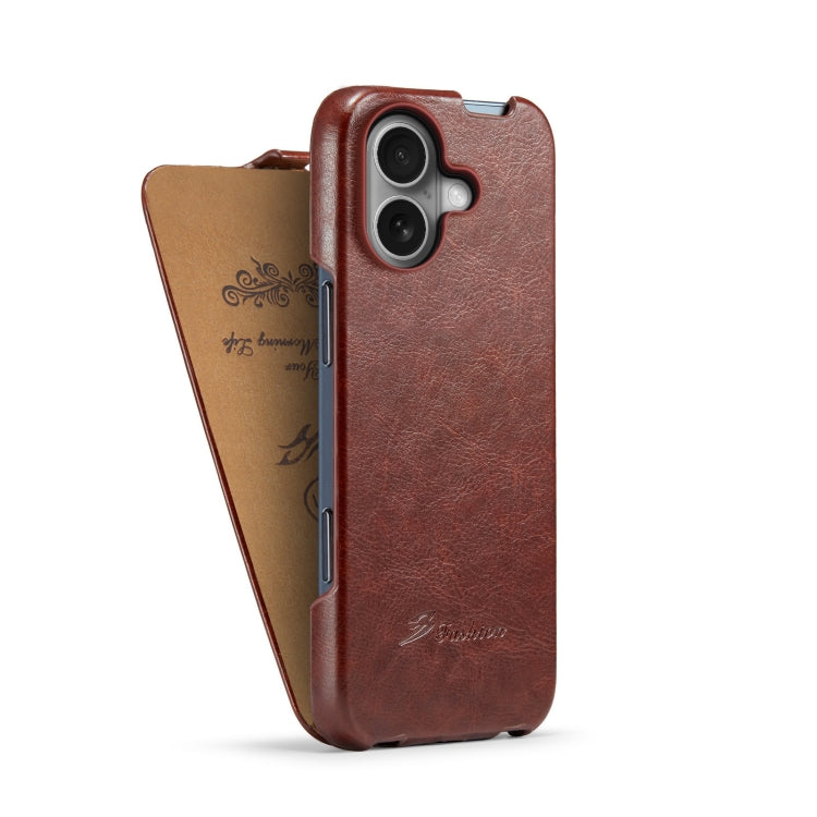 For iPhone 16 Fierre Shann 64 Texture Vertical Flip PU Leather Phone Case(Brown) - iPhone 16 Cases by FIERRE SHANN | Online Shopping UK | buy2fix