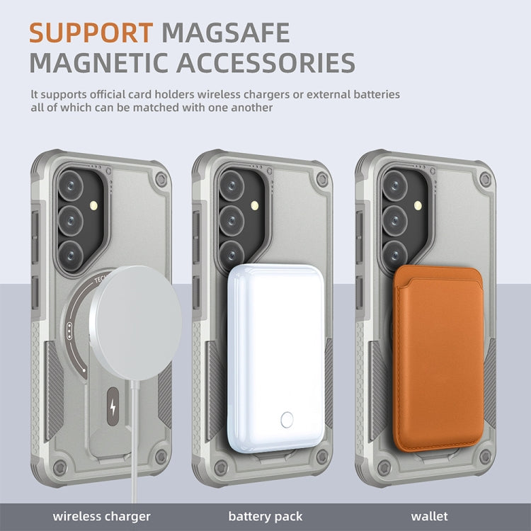 For Samsung Galaxy S24+ 5G / S25+ 5G Armor MagSafe Holder PC Hybrid TPU Phone Case(Grey) - Galaxy S25+ 5G Cases by buy2fix | Online Shopping UK | buy2fix