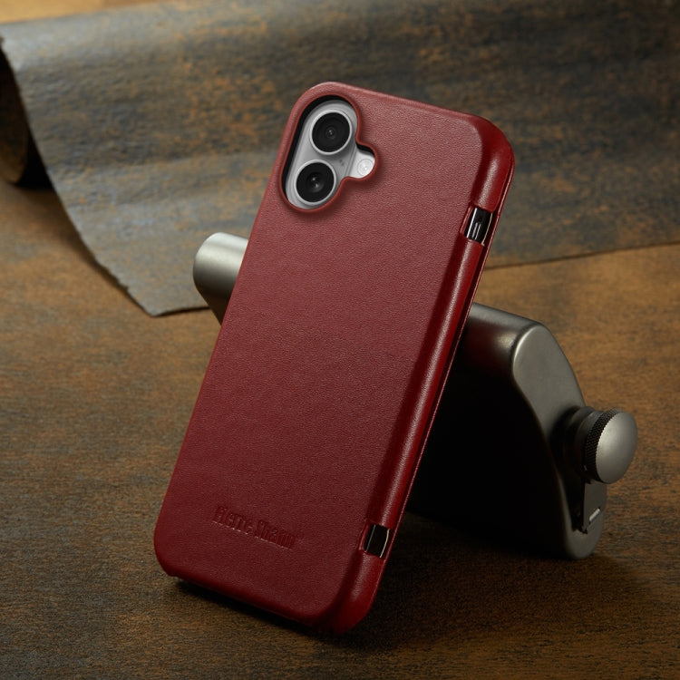 For iPhone 16 Fierre Shann Top Layer Cowhide Business Magnetic Leather Phone Case(Red) - iPhone 16 Cases by FIERRE SHANN | Online Shopping UK | buy2fix