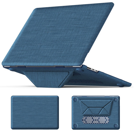 For MacBook Air 15.3 inch A3114 / A2941 Fabric Magnetic Holder Laptop Protective Case(Navy Blue) - MacBook Air Cases by buy2fix | Online Shopping UK | buy2fix