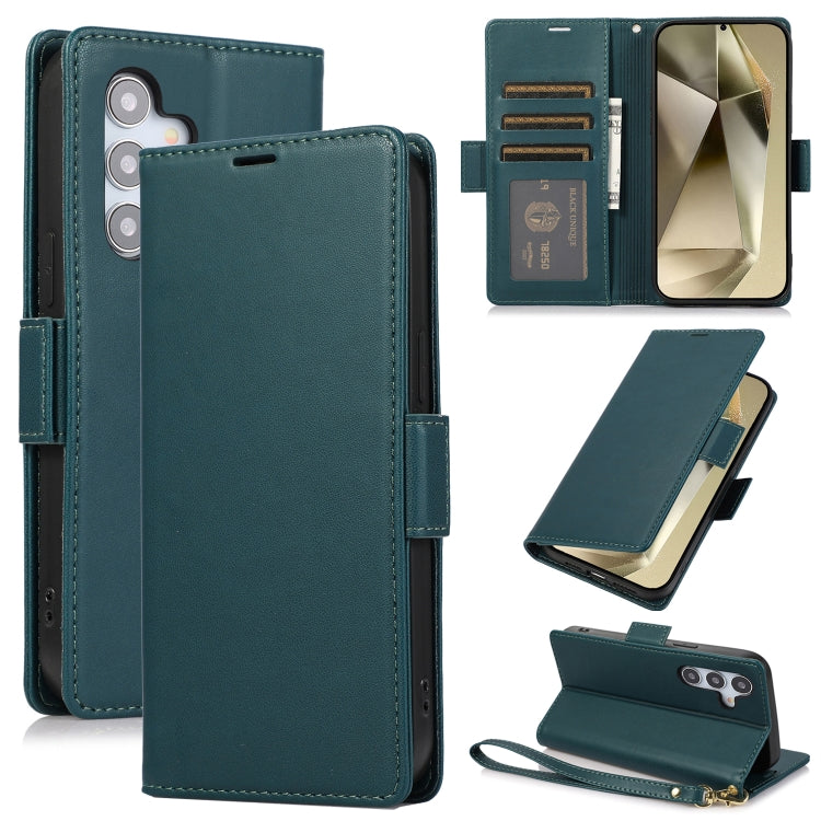 For Samsung Galaxy S25 / S24 5G Side Buckle RFID Anti-theft Leather Phone Case(Green) - Galaxy S25 5G Cases by buy2fix | Online Shopping UK | buy2fix