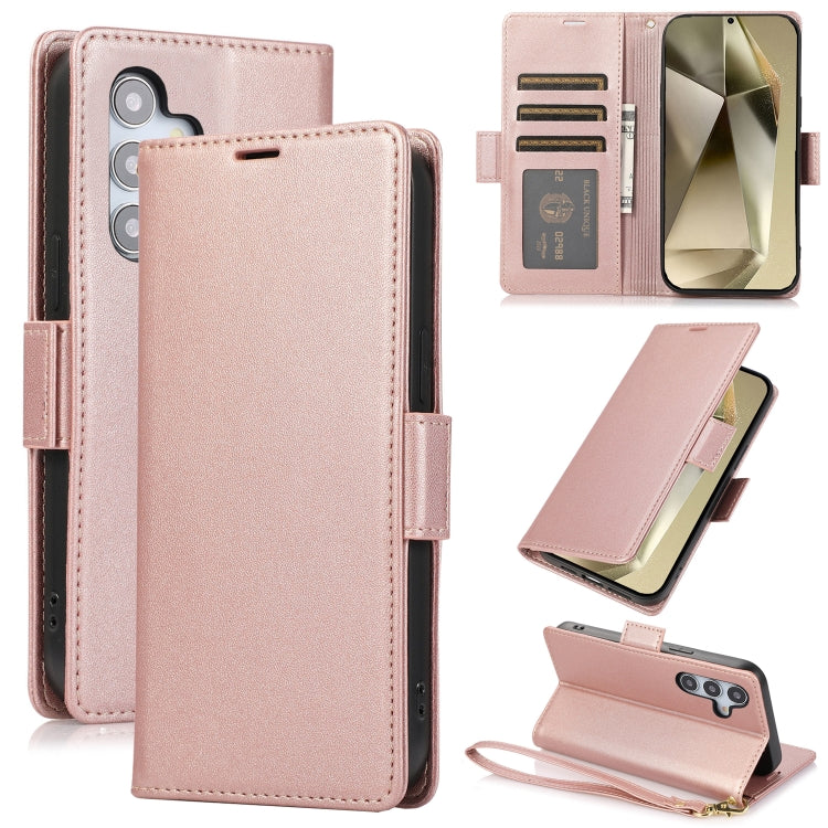 For Samsung Galaxy S25+ / S24+ 5G Side Buckle RFID Anti-theft Leather Phone Case(Rose Gold) - Galaxy S25+ 5G Cases by buy2fix | Online Shopping UK | buy2fix