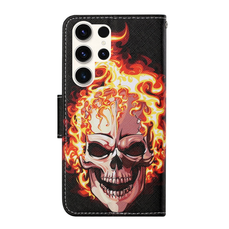 For Samsung Galaxy S25 Ultra 5G Colored Drawing Pattern Leather Phone Case(Flame Skull) - Galaxy S25 Ultra 5G Cases by buy2fix | Online Shopping UK | buy2fix