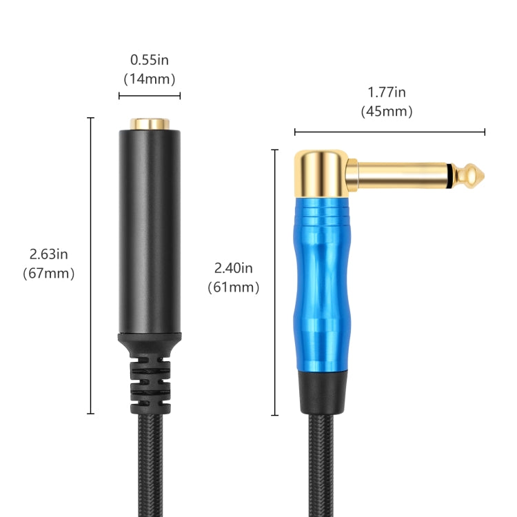 6.35mm 1/4 TRS Male Mono Elbow to Female Electric Guitar Audio Cable, Length:0.3m(Black Blue) - Microphone Audio Cable & Connector by buy2fix | Online Shopping UK | buy2fix