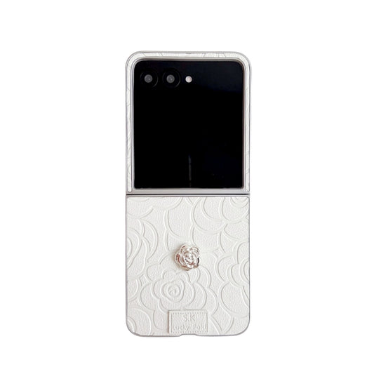 For Motorola Razr 50 / 50 Ultra 3D Camellia Plaid Fabric DIY PC Phone Case(White) - Motorola Cases by buy2fix | Online Shopping UK | buy2fix