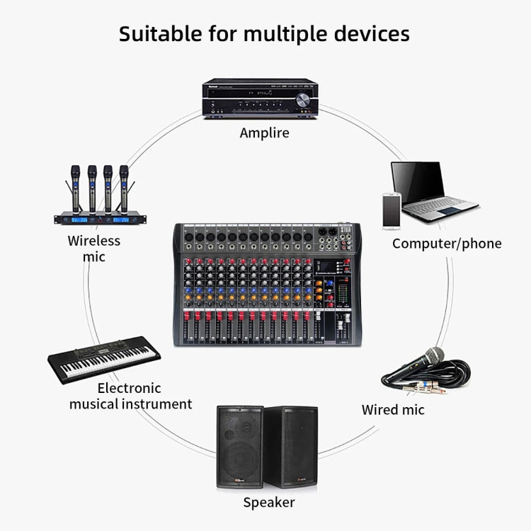 XTUGA CT120X 12-Channels Audio Mixer DJ Mixing Console with 48V Power Supply(UK Plug) - Live Sound Effects Processors by XTUGA | Online Shopping UK | buy2fix