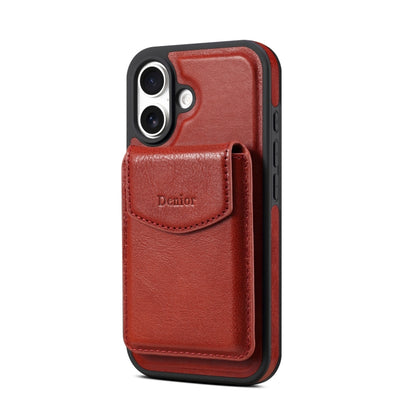 For iPhone 16 Denior D22 Genuine Leather MagSafe Holder Detachable Card Slot Phone Case(Brown) - iPhone 16 Cases by Denior | Online Shopping UK | buy2fix