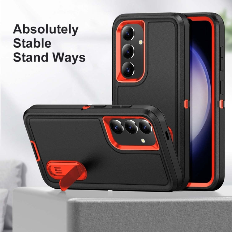 For Samsung Galaxy S24+ / S25+ 5G Rugged PC Hybrid Silicone Phone Case with Holder(Black+Orange) - Galaxy S25+ 5G Cases by buy2fix | Online Shopping UK | buy2fix