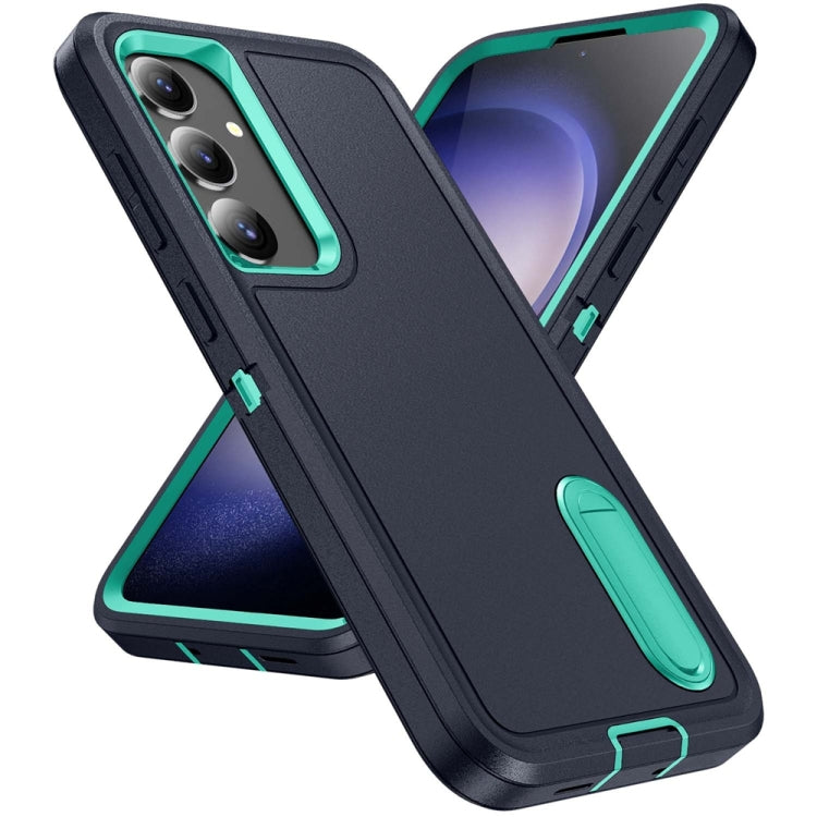 For Samsung Galaxy S24+ / S25+ 5G Rugged PC Hybrid Silicone Phone Case with Holder(Dark Blue+Light Green) - Galaxy S25+ 5G Cases by buy2fix | Online Shopping UK | buy2fix