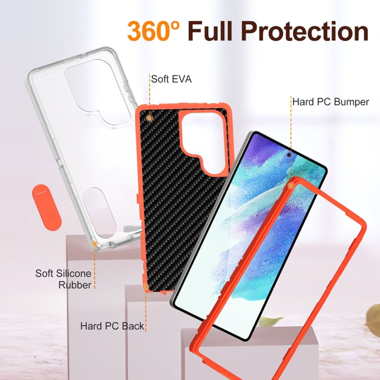 For Samsung Galaxy S25 Ultra 5G Rugged PC Hybrid Silicone Phone Case with Holder(Transparent+Orange) - Galaxy S25 Ultra 5G Cases by buy2fix | Online Shopping UK | buy2fix