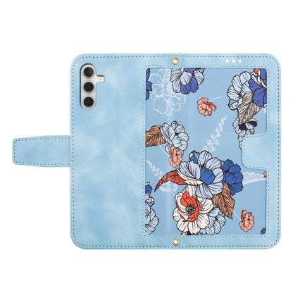 For Samsung Galaxy S25+ 5G Floral Pattern Leather Phone Case with Lanyard(Light Blue) - Galaxy S25+ 5G Cases by buy2fix | Online Shopping UK | buy2fix