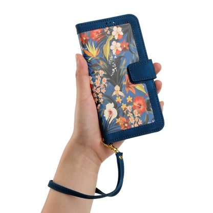 For Samsung Galaxy S25+ 5G Floral Pattern Leather Phone Case with Lanyard(Dark Blue) - Galaxy S25+ 5G Cases by buy2fix | Online Shopping UK | buy2fix