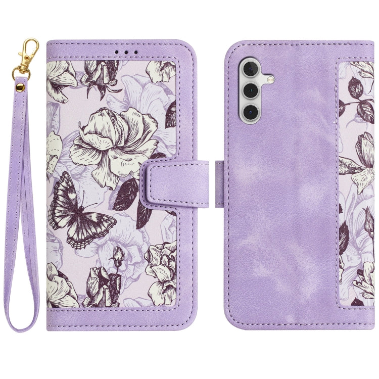 For Samsung Galaxy S25 5G Floral Pattern Leather Phone Case with Lanyard(Light Purple) - Galaxy S25 5G Cases by buy2fix | Online Shopping UK | buy2fix