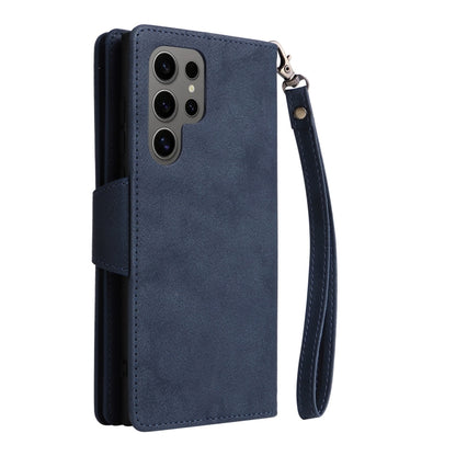 For Samsung Galaxy S25 Ultra 5G Rivet Buckle 9 Cards Three Fold Leather Phone Case(Blue) - Galaxy S25 Ultra 5G Cases by buy2fix | Online Shopping UK | buy2fix