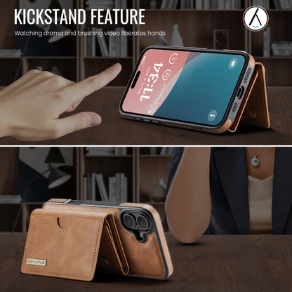 For iPhone 16 Plus DG.MING M6 Series RFID Tri-fold Card Bag Removable Leather Phone Case(Brown) - iPhone 16 Plus Cases by DG.MING | Online Shopping UK | buy2fix