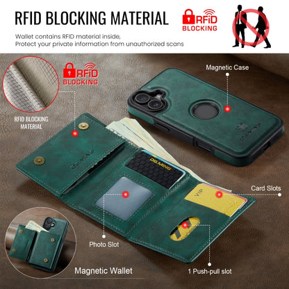 For iPhone 16 Plus DG.MING M6 Series RFID Tri-fold Card Bag Removable Leather Phone Case(Green) - iPhone 16 Plus Cases by DG.MING | Online Shopping UK | buy2fix