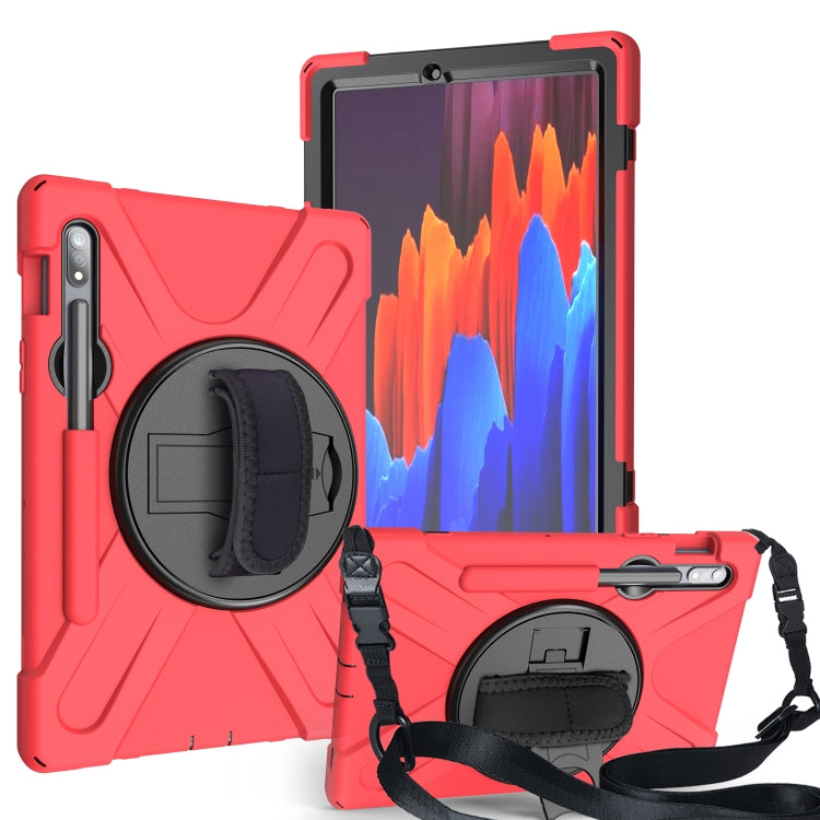 For Samsung Galaxy Tab S9 / Galaxy Tab S8 / Galaxy Tab S7 (2020) T870 Shockproof Colorful Silicone + PC Protective Case with Holder & Shoulder Strap & Hand Strap & Pen Slot(Red) - Galaxy Tab S8 Cases by buy2fix | Online Shopping UK | buy2fix