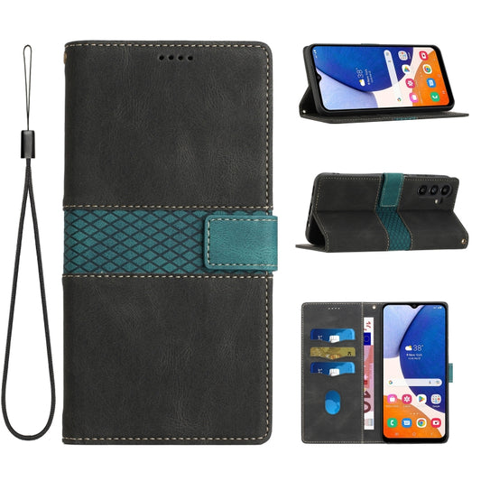 For Samsung Galaxy S25+ 5G Grid Stitching Leather Phone Case with Lanyard(Black) - Galaxy S25+ 5G Cases by buy2fix | Online Shopping UK | buy2fix