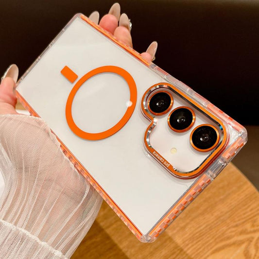 For Samsung Galaxy S25+ 5G Transparent MagSafe Phone Case with Lens Film(Orange) - Galaxy S25+ 5G Cases by buy2fix | Online Shopping UK | buy2fix