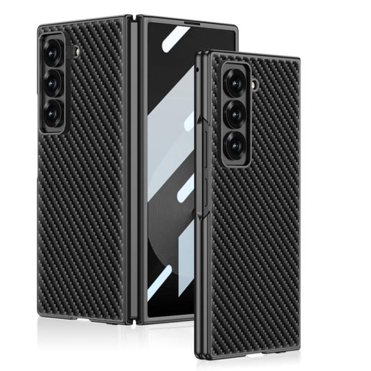 For Samsung Galaxy Z Fold6 Slim GKK Integrated Metal Paint Skin Feel Leather Full Coverage Phone Case(Carbon Fibre) - Galaxy Phone Cases by GKK | Online Shopping UK | buy2fix