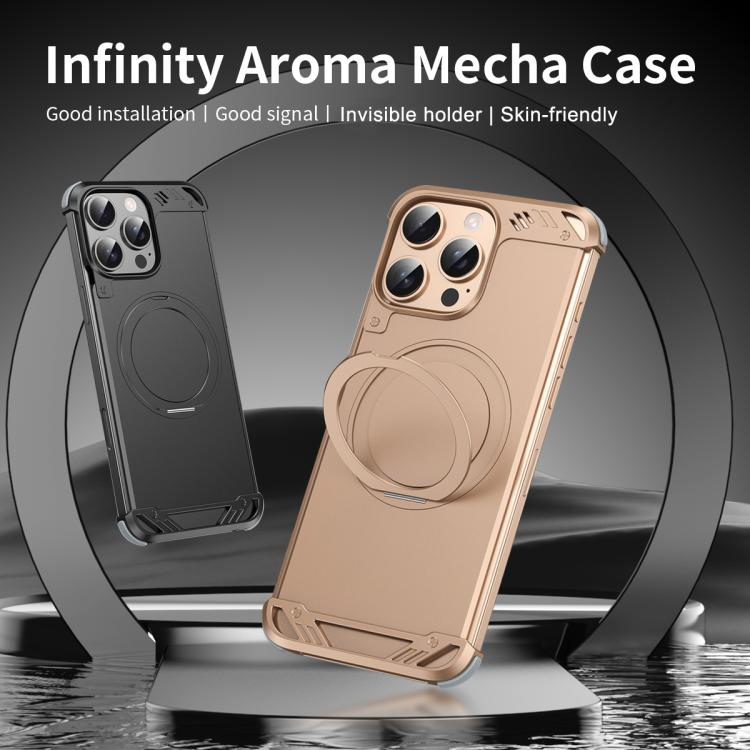 For iPhone 16 Pro R-JUST RJ63-1 Frameless Aroma Mecha MagSafe Holder Phone Case(Titanium) - iPhone 16 Pro Cases by R-JUST | Online Shopping UK | buy2fix