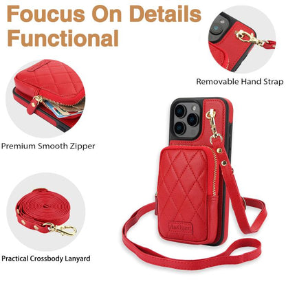 For iPhone 16 Pro Max AwQuer Crossbody Zipper Wallet Bag Litchi Leather Phone Case(Red) - iPhone 16 Pro Max Cases by Awquer | Online Shopping UK | buy2fix