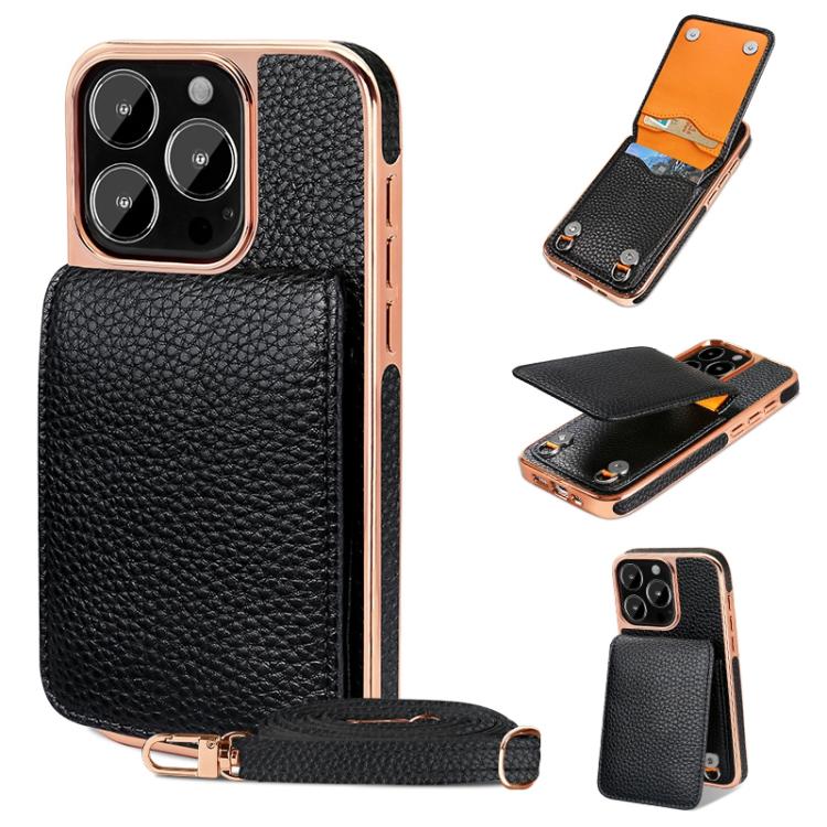 For iPhone 16 Pro Max VIETAO Litchi Texture Wallet PU Phone Case with Lanyard(Black) - iPhone 16 Pro Max Cases by VIETAO | Online Shopping UK | buy2fix