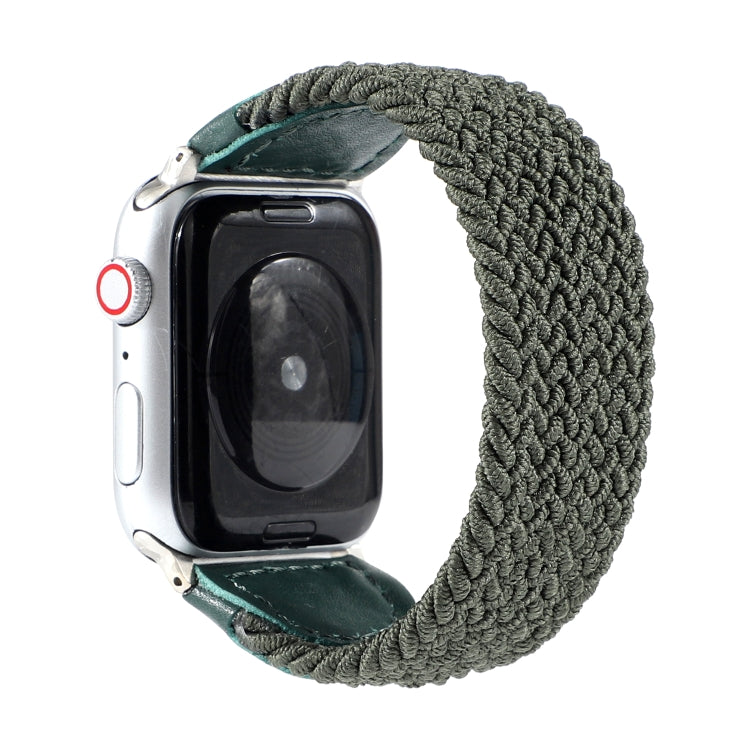 Nylon + Leather Braided Watch Band For Apple Watch Ultra 49mm&Watch Ultra 2 49mm / Series 9&8&7 45mm / SE 3&SE 2&6&SE&5&4 44mm / 3&2&1 42mm, Size:S(Army Green) - Watch Bands by buy2fix | Online Shopping UK | buy2fix