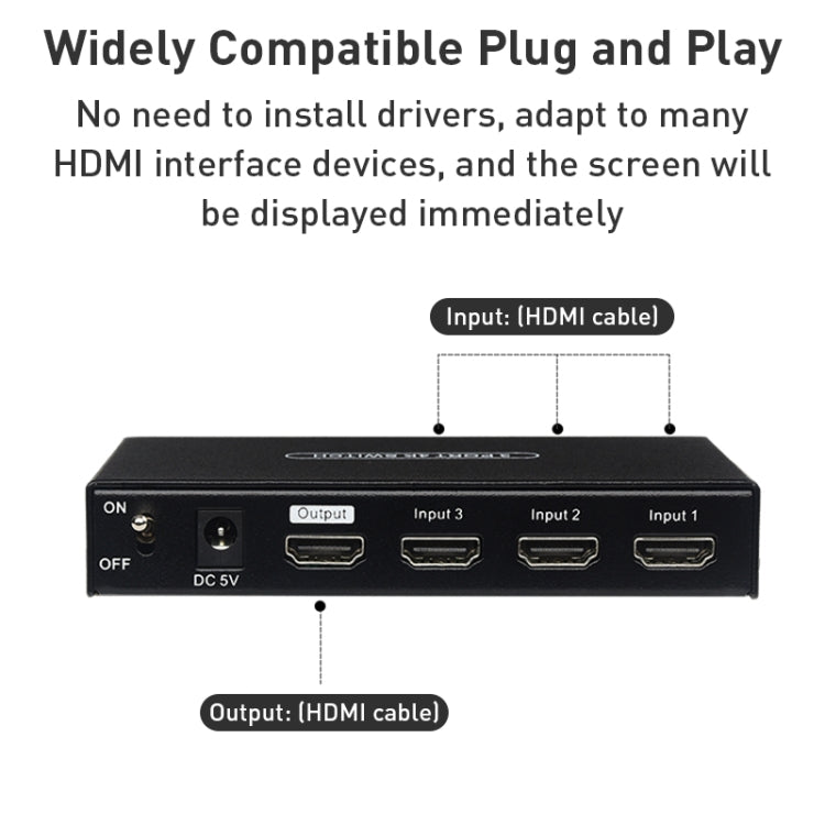 Measy SWH4631 4K 60Hz 3 In 1 Out HDMI Converter Switcher, Plug Type: US Plug (Black) - Switch by Measy | Online Shopping UK | buy2fix