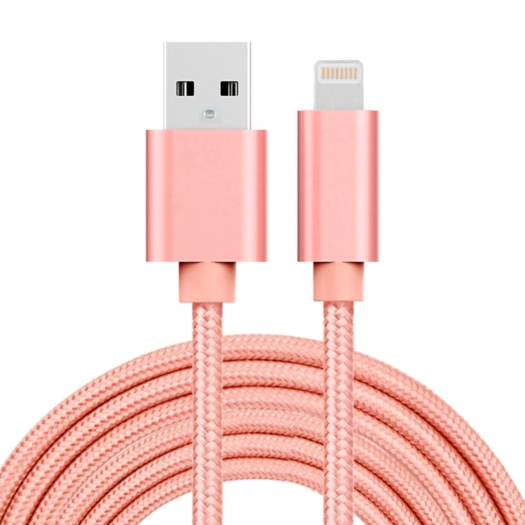 3m 3A Woven Style Metal Head 8 Pin to USB Data / Charger Cable(Rose Gold) - Normal Style Cable by buy2fix | Online Shopping UK | buy2fix