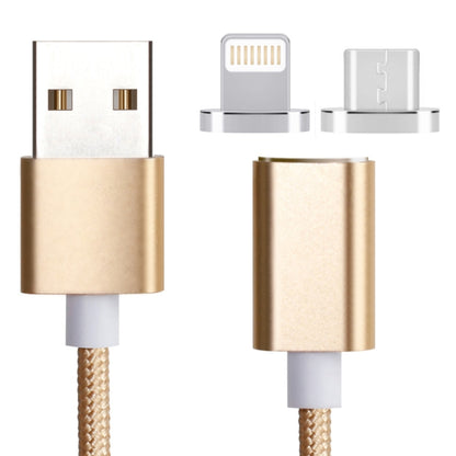 2 in 1 5V 2A Micro USB & 8 Pin to USB 2.0 Weave Style Magnetic Data Cable, Cable Length: 1.2m(Gold) - Charging Cable & Head by buy2fix | Online Shopping UK | buy2fix