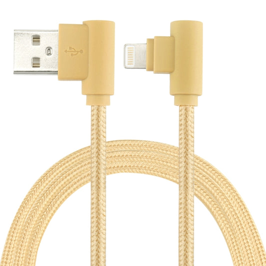 25cm Nylon Weave Style USB to 8 Pin Double Elbow Charging Cable(Gold) - Normal Style Cable by buy2fix | Online Shopping UK | buy2fix