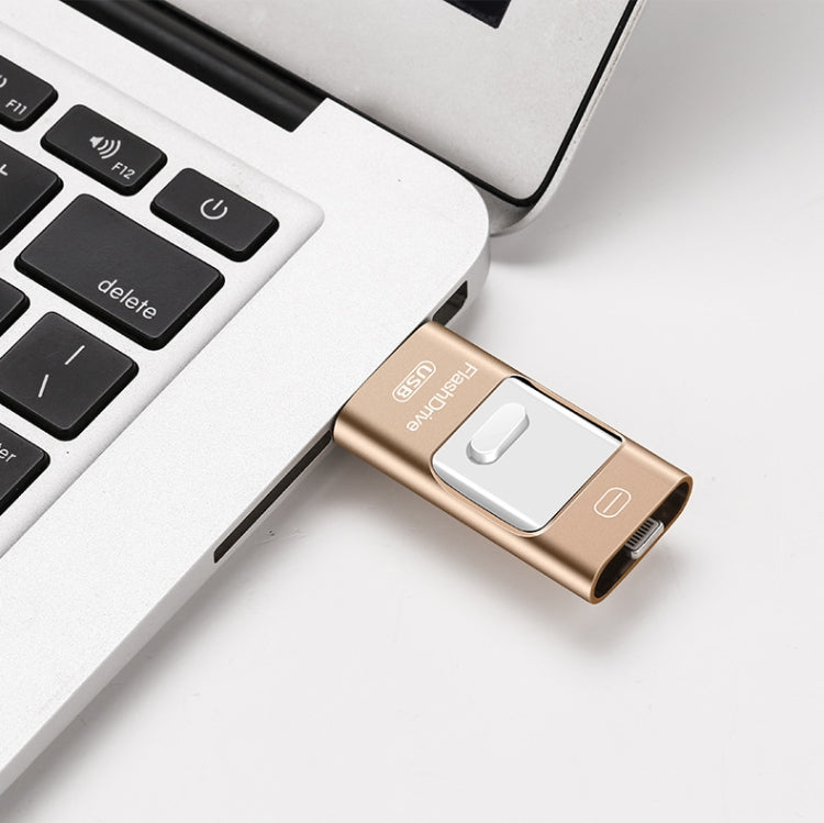 32GB USB 3.0 + 8 Pin + Mirco USB Android iPhone Computer Dual-use Metal Flash Drive (Gold) - U Disk & Card Reader by buy2fix | Online Shopping UK | buy2fix