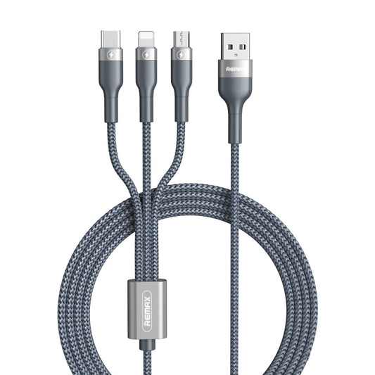 REMAX RC-070TH 1.2m 2A 3 in 1 USB to 8 Pin & USB-C / Type-C & Micro USB Charging Cable(Silver) - Multifunction Cable by REMAX | Online Shopping UK | buy2fix