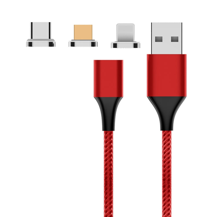 M11 3 in 1 3A USB to 8 Pin + Micro USB + USB-C / Type-C Nylon Braided Magnetic Data Cable, Cable Length: 2m (Red) - Charging Cable & Head by buy2fix | Online Shopping UK | buy2fix