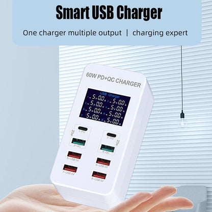 A8T 60W 8 Ports USB + QC3.0 + PD Type-C Smart Charging Station with Digital Display AC100-240V, AU Plug - Multifunction Charger by buy2fix | Online Shopping UK | buy2fix