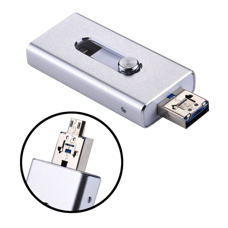 RQW-02 3 in 1 USB 2.0 & 8 Pin & Micro USB 64GB Flash Drive(Silver) - U Disk & Card Reader by buy2fix | Online Shopping UK | buy2fix