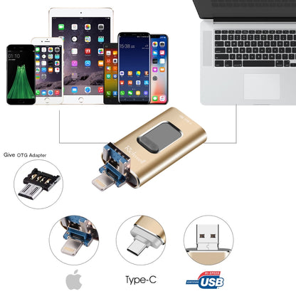 Richwell 3 in 1 128G Type-C + 8 Pin + USB 3.0 Metal Push-pull Flash Disk with OTG Function(Gold) - U Disk & Card Reader by Richwell | Online Shopping UK | buy2fix