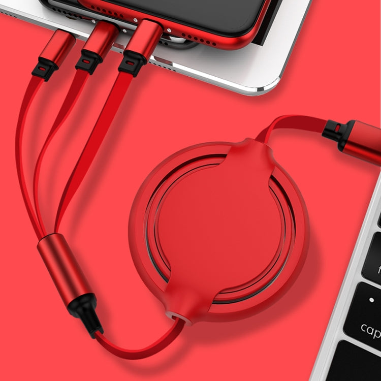 3.5A Liquid Silicone 3 in 1 USB to USB-C / Type-C + 8Pin + Micro USB Retractable Data Syn Charging Cable (Red) - Multifunction Cable by buy2fix | Online Shopping UK | buy2fix