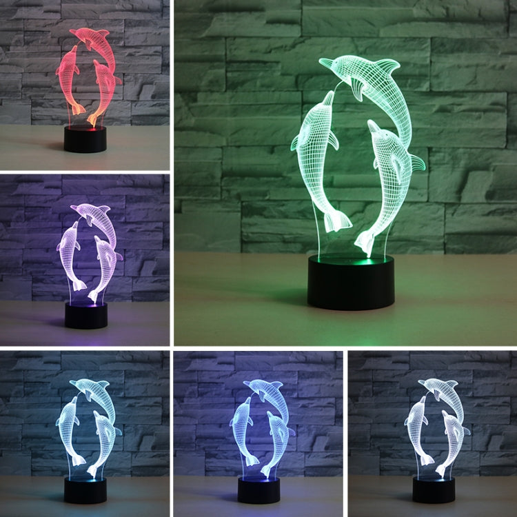 Three Dolphins Shape 3D Colorful LED Vision Light Table Lamp, Charging Touch Version - Novelty Lighting by buy2fix | Online Shopping UK | buy2fix