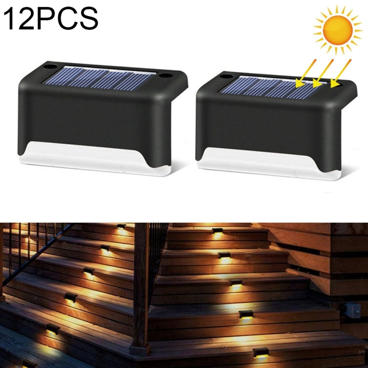 12 PCS Solar Powered LED Outdoor Stairway Light IP65 Waterproof Garden Lamp, Warm White Light(Black) - Solar Lights by buy2fix | Online Shopping UK | buy2fix