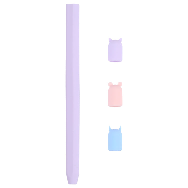 4 in 1 Stylus Pen Cartoon Animal Silicone Protective Case for Apple Pencil 2 (Purple) - Pencil Accessories by buy2fix | Online Shopping UK | buy2fix