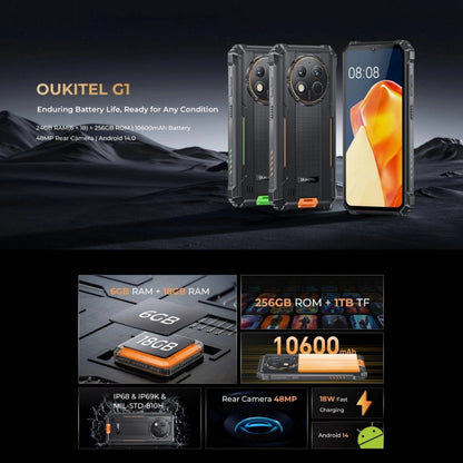 Oukitel G1 Rugged Phone, 6GB+256GB, Fingerprint Identification, 6.52 inch Android 14 T606 Octa Core, NFC, OTG, Network: 4G (Green) - OUKITEL by OUKITEL | Online Shopping UK | buy2fix