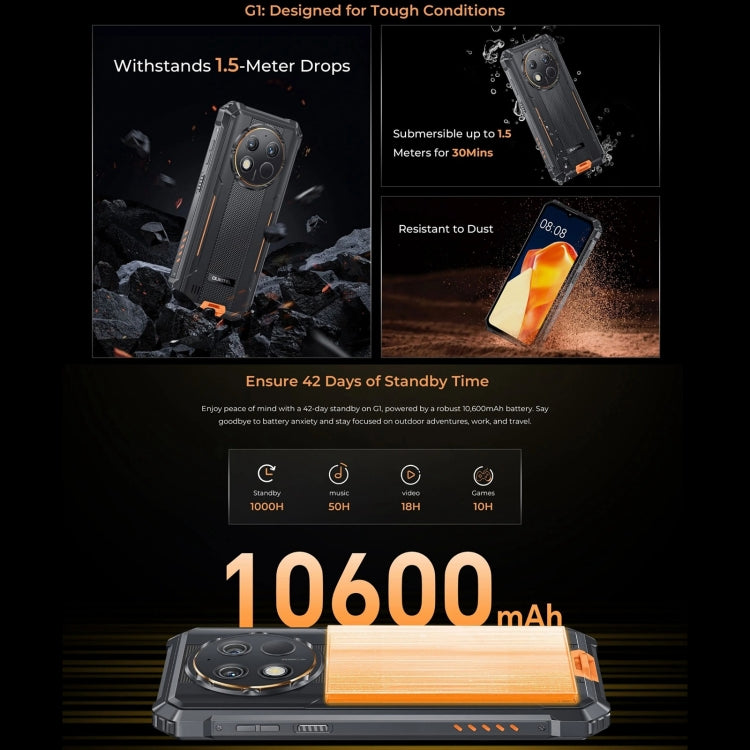 Oukitel G1 Rugged Phone, 6GB+256GB, Fingerprint Identification, 6.52 inch Android 14 T606 Octa Core, NFC, OTG, Network: 4G (Grey) - OUKITEL by OUKITEL | Online Shopping UK | buy2fix